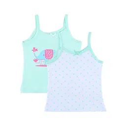 Nuluv Girls Set Of 2 White & Sea Green Printed Cotton Camisoles-picture-28
