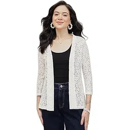 nümae Women's 3/4th Sleeve 95% Cotton 5% Nylon Lace Full Open Shrug-picture-51