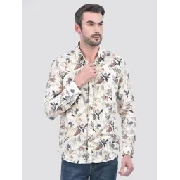 Numero Uno Beige Slim Fit Floral Print Shirt-picture-36