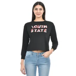 NUMERO UNO Black Cotton Graphic Print Crop Sweatshirt-picture-29