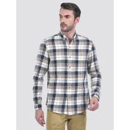NUMERO UNO Blue Cotton Linen Slim Fit Yarn Dyed Slub Check Full Sleeve Shirt-image-22