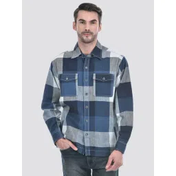Numero Uno Blue Cotton Regular Fit Checks Shirt-image-47