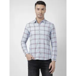 Numero Uno Blue Cotton Slim Fit Checks Shirt-picture-16