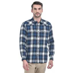 Numero Uno Blue Cotton Slim Fit Checks Shirt-image-23