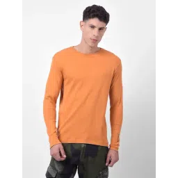 NUMERO UNO Bright Orange Cotton Solid Slim Fit T-Shirt image 1