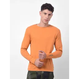 NUMERO UNO Bright Orange Cotton Solid Slim Fit T-Shirt image 3