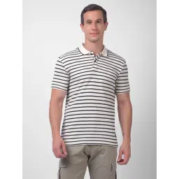 NUMERO UNO Cream Striped Polo T-Shirt-picture-10