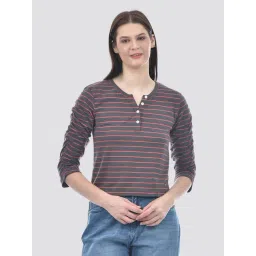 NUMERO UNO Dark Grey & Red Cotton Striped T-Shirt-picture-35
