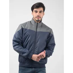 NUMERO UNO Dark Navy & Grey Regular Fit Bomber Jacket-picture-28