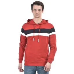 Numero Uno Dark Red Regular Fit Striped Hooded Sweatshirt-picture-37