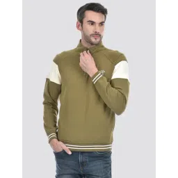Numero Uno Military Olive Regular Fit Color Block Sweatshirt-picture-13