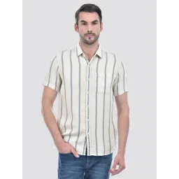 Numero Uno Off White Cotton Regular Fit Striped Shirt-picture-35