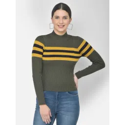 NUMERO UNO Olive Cotton Striped Sweater-picture-13