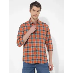 Numero Uno Orange Cotton Regular Fit Checks Shirt-picture-19