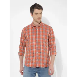 Numero Uno Orange Regular Fit Checks Shirt-image-5