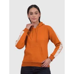Numero Uno Orange Regular Fit Color-Block Hoodie-image-2