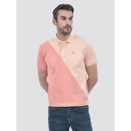 Numero Uno Peach & Pink Cotton Regular Fit Color Block Polo T-Shirt-picture-41