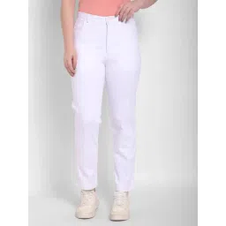 NUMERO UNO White Cotton Mid Rise Regular Fit Trousers-image-29