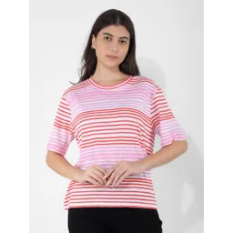 Numero Uno Women Striped Round Neck Cotton T-shirt-picture-37