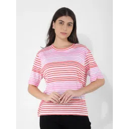 Numero Uno Women's Coral And White Striped T-Shirt-picture-16