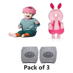 Numum Baby safety Combo of Baby Helmet and Baby Head Protector with knee pads (Pink star and Pink Rabbit protector and Knee pads) (pack of 3)( color and design may vary)-picture-16