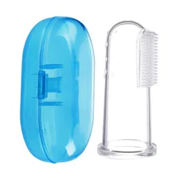 Numum Baby Silicone Soft Bristles Finger Tooth Brush With Tongue Cleaner Back And Travel Protective Case Soft Baby Toothbrush For Babies Oral Hygienic Care - Blue (Color and design may vary)-picture-25