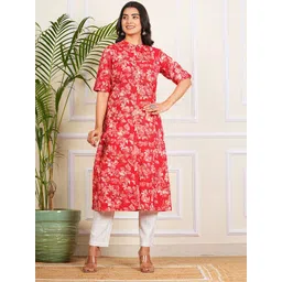 NUNCHII Women Floral Printed Cotton A-line Kurta-image-10