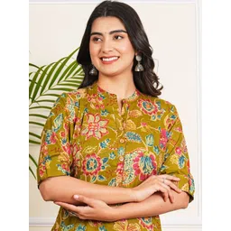 NUNCHII Women Floral Printed Pure Cotton Straight Kurta-image-11