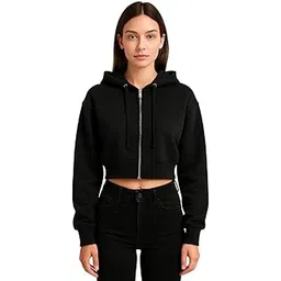 nuno Women's Cropped Zip-Up Hoodie, Athletic Sweatshirt, Available in Olive Green, Red, Black, Navy Blue, Brown, Full-Length Front Zipper, Drawstring Hood-picture-34