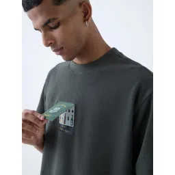 nuon men Nuon by Westside Olive Embroidered Relaxed-Fit Cotton T-Shirt image 4