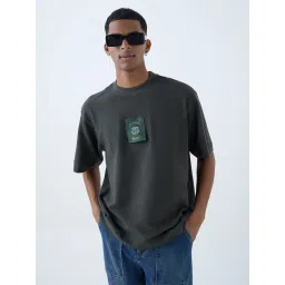 nuon men Nuon by Westside Olive Embroidered Relaxed-Fit Cotton T-Shirt image 1