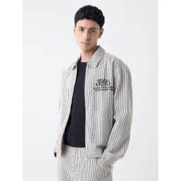 nuon men Nuon by Westside Beige Striped Relaxed-Fit Cotton Jacket-picture-42