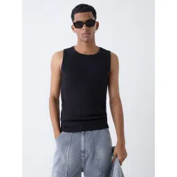 nuon men Nuon by Westside Black Ribbed Cotton-Blend Slim-Fit T-Shirt-picture-47