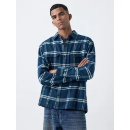 nuon men Nuon by Westside Dark Blue Checkered Relaxed-Fit Cotton Shirt-picture-23