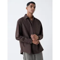 nuon men Nuon by Westside Dark Brown Solid Relaxed Fit Cotton Shirt-picture-38