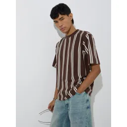 nuon men Nuon by Westside Dark Brown Stripe Patterned Relaxed-Fit T-Shirt-picture-34