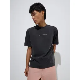 nuon men Nuon by Westside Dark Charcoal Text Printed Relaxed-Fit Cotton T-Shirt-picture-25