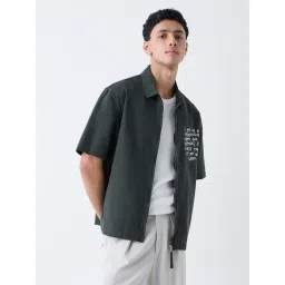 nuon men Nuon by Westside Dark Green Text Embroidered Relaxed-Fit Cotton Jacket-picture-33