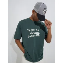 nuon men Nuon by Westside Dark Green Typographic Relaxed-Fit Cotton T-Shirt-picture-32