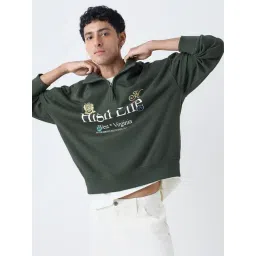 nuon men Nuon by Westside Dark Olive Relaxed-Fit Cotton-Blend Quarter-Zip Sweatshirt-picture-16