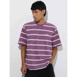 nuon men Nuon by Westside Purple Stripe Relaxed-Fit Cotton T-Shirt-picture-27