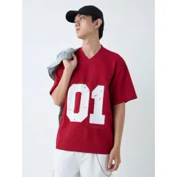 nuon men Nuon by Westside Red Numerical Design Ribbed Relaxed-Fit T-Shirt-picture-47