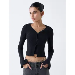 nuon women Nuon by Westside Black Ribbed Textured Cardigan with Inner image 1