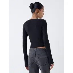 nuon women Nuon by Westside Black Ribbed Textured Cardigan with Inner image 2