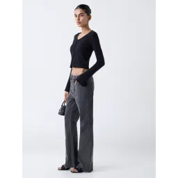 nuon women Nuon by Westside Black Ribbed Textured Cardigan with Inner image 3