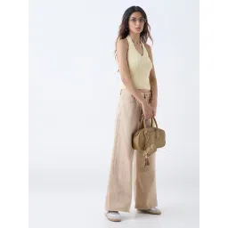 nuon women Nuon by Westside Light Yellow Ribbed-Textured Top image 3