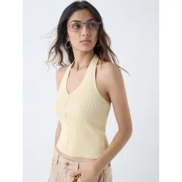 nuon women Nuon by Westside Light Yellow Ribbed-Textured Top image 1