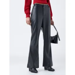 nuon women Nuon by Westside Black High-Rise Faux-Leather Flared Pants-picture-30