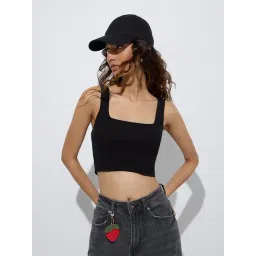 nuon women Nuon by Westside Black Ribbed-Textured Crop Top-picture-32