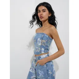 nuon women Nuon by Westside Blue Floral Design Denim Tube Top-picture-41